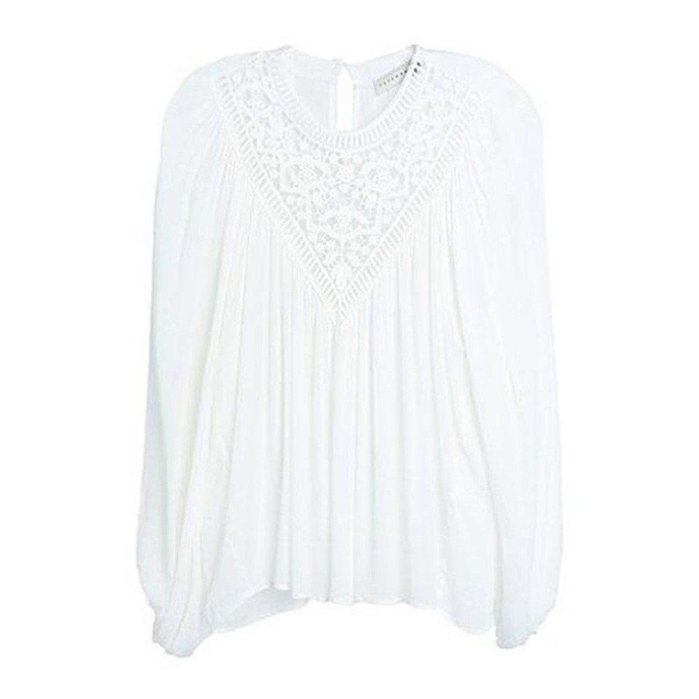 VWT Haveone Italy White Crochet Lace Inset Peasant Blouse . M
